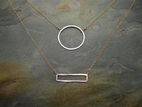 Hammered Shapes Necklace- RECTANGLE